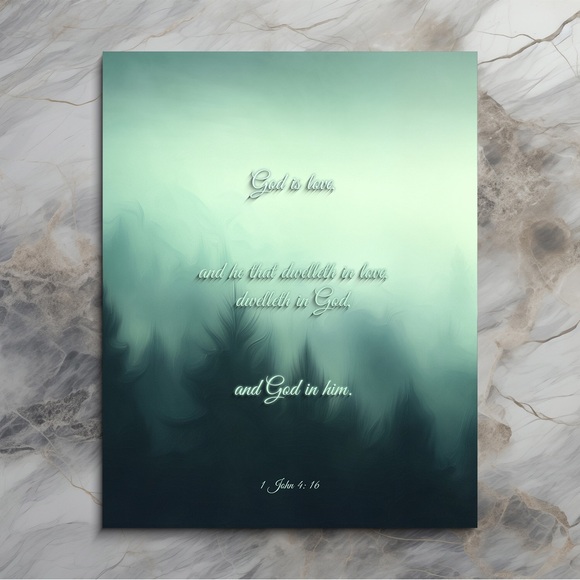 Other - Art Print God Is Love Christian Bible Verse Poster Jesus Nature Forest Wall Art